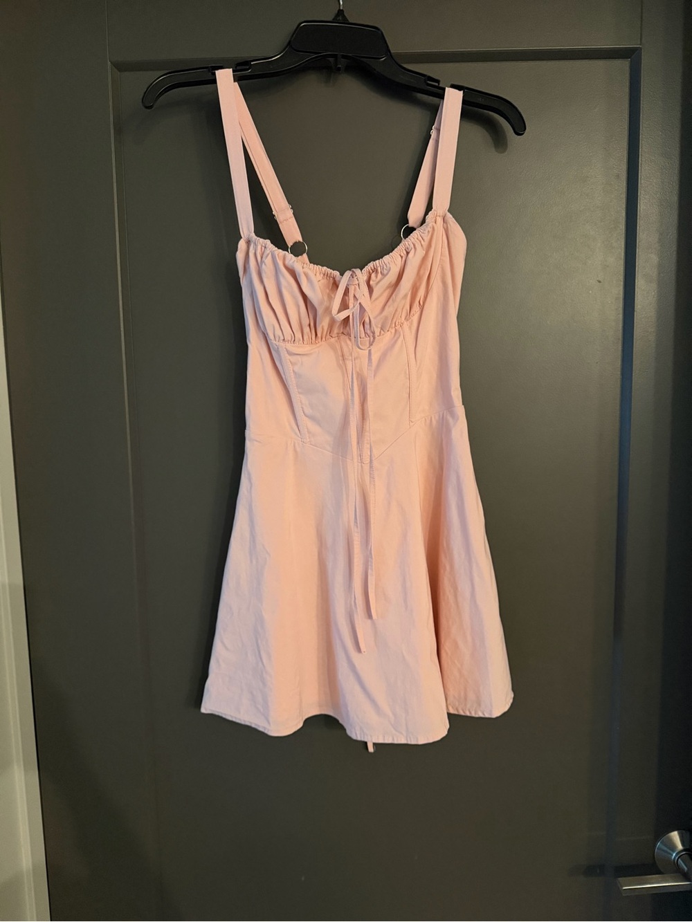 Adorable Light Pink Corset Tie Back Peephole Mini Dress size Small